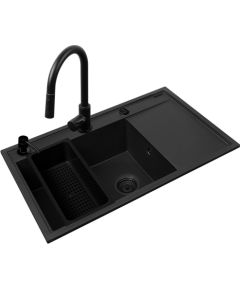 Zestaw - Zlewozmywak PYRAMIS CAMEA (79x50) 1B 1D L + Bateria IDEA Black Edition - 070168402BE - Volcano
