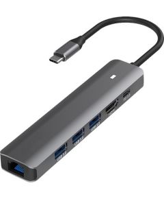 Extradigital Aдаптер USB Type-C - HDMI, LAN, 3x USB 3.0 Type-A, USB Type-C PD100W