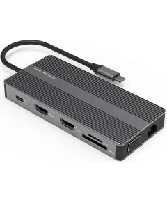 Extradigital Aдаптер USB Type-C - 2x HDMI, VGA, LAN, 3x USB Type-A, SD, TF, USB Type-C PD100W, Aux