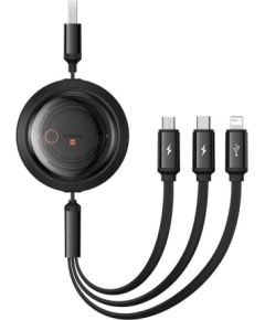Fast Charging Cable 3in1 Baseus Free2Draw, USB to micro USB+USB-C+Lightning, 3.5A, 1.1m (black)