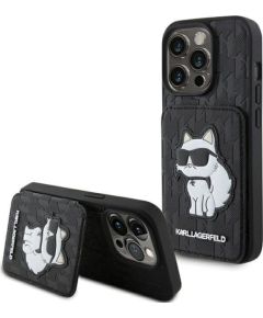 Karl Lagerfeld Saffiano Cardslots and Stand Monogram Choupette Aizsargapvalks Priekā Apple iPhone 15 Pro Max