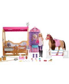 Lalka Barbie Mattel Stadnina Marzeń Zestaw filmowy Zabawka stadnina z lalką Barbie, figurką konika i akcesoriami (HXJ44)
