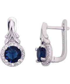 Серебряные серьги на английском замке #2204245(PRh-Gr)_CZ+CZ-B, Серебро 925°, родий (покрытие), Цирконы, 4.1 гр.