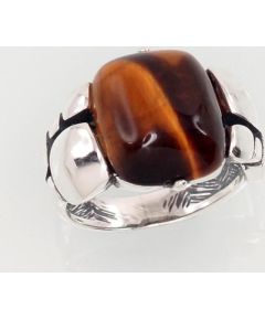 Серебряное кольцо #2101433(POx-Bk)_TE, Серебро 925°, оксид (покрытие), Тигровый глаз, Размер: 19, 6.4 гр. Sieviešu