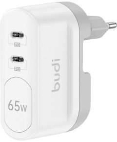 Wall charger 2xUSB-C Budi 65W (white)