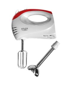 Hand Mixer Adler AD 4212 White, Hand Mixer, 300 W, Number of speeds 5, Shaft material Stainless steel