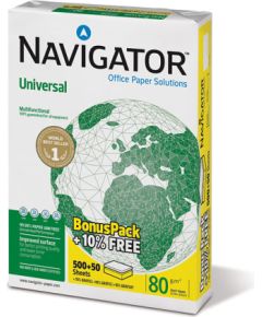 Papīrs NAVIGATOR UNIVERSAL A4 80g/m2, 500 + 50 loksnes/iepakojumā