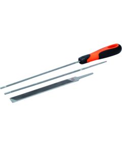 Bahco Zāģa ķēžu asināšanas komlekts 4,8mm (2 apaļās, 1 plakanā, rokturis)