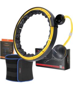 Komplekts SET HULA HOOP MAGNETIC BLACK/YELLOW HHM21 WITH WEIGHT + COUNTER HMS + SLIMMING BELT BR1313 Vingrošanas riņķi