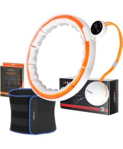 Komplekts SET HULA HOOP MAGNETIC WHITE/ORANGE HHM21 WITH WEIGHT + COUNTER HMS + SLIMMING BELT BR1313 Vingrošanas riņķi