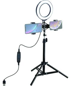 Puluz LED Ring Lamp 16cm With Desktop Tripod Mount Up to 70cm And Dual Phone Bracket, USB