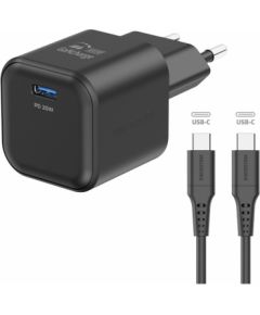 Swissten 3арядное устройство GaN USB-C 20W PD + Kабель для передачи данных USB-C-USB-C 1.2m