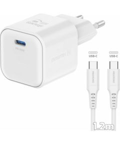 Swissten 3арядное устройство GaN USB-C 20W PD + Kабель для передачи данных USB-C-USB-C 1.2m