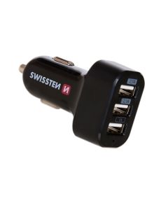 Swissten Triple Premium Auto Lādētājs USB 2.1A + 2.1A + 1A Melns