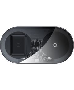 OEM Baseus Simple Pro 2in1 bezvadu lādētājs Qi lādētājs viedtālruņiem un AirPods 15W caurspīdīgs (WXJK-CA02)