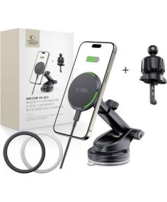 Bezvadu lādētājs TECH-PROTECT MM15W-V7 QI2 MAGNETIC MAGSAFE DASHBOARD & VENT CAR MOUNT WIRELESS CHARGER 15W BLACK