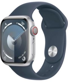 Apple Watch Series 9 GPS + Cellular 41mm Silver Aluminium Case with Storm Blue Sport Band - S/M