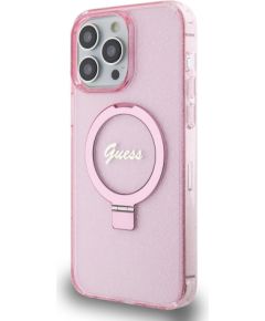 Guess IML Ring Stand Glitter MagSafe Case for iPhone 15 Pro Max Pink
