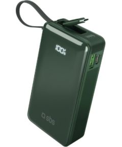 Powerbank SBS 10000mAh, 20W, LCD, integrated cable, Green