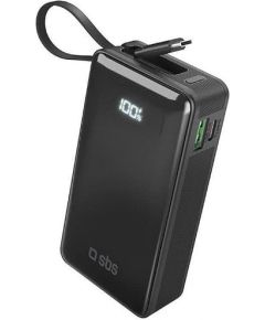 Powerbank SBS 10000mAh, 20W, LCD, integrated cable, Black