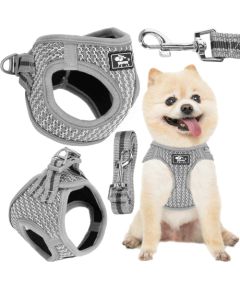 Комплект бескомпрессионной шлейки для собаки и кошки Springos PA0236, S 6-8 кг + поводок 150 см, серый