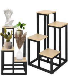 Metāla puķu statīvs ar 4 plauktiem Springos GA0206, 67,5 cm, loft stils, melns/gaiši brūns