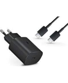 EP-TA800EBE + EP-DG980BBE Samsung 25W ceļojuma lādētājs + USB-C|USB-C datu kabelis melns (OEM)