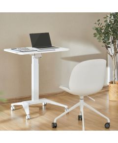 Maclean MC-453 W Mobile Laptop Desk with Pneumatic Height Adjustment, Laptop Table with Wheels, 80 x 52 cm, Max. 8 kg, Height Adjustable Max. 109 cm (White)