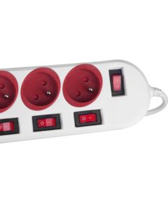 Maclean power strip, 5 socket extension cable, with switches, 250VAC/10A, 1.5m, MCE204 R/W
