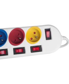 Maclean power strip, 5 socket extension cable, with switches, 250VAC/10A, 1.5m, MCE204 M/W