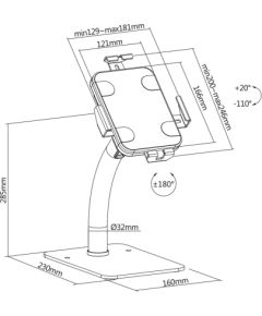 Maclean MC-468W Universal Tablet Stand Holder Lockable 7.9" - 11" Table or Wall Mounting Public Display Kiosk Sturdy Anti-Theft