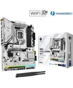 Mainboard ASROCK Intel B860 Express LGA1851 ATX Memory DDR5 Memory slots 4 1xPCI-Express 4.0 16x 1xPCI-Express 5.0 16x 1xM.2 1xHDMI 1xDisplayPort 1xAudio-Out 1xMicrophone 3xUSB 2.0 6xUSB 3.2 1xUSB-C w/Thunderbolt 1xOptical S/PDIF 1xRJ45 B860STEELLEGENDWIF