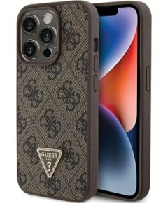 Guess PU Leather 4G Triangle Strass Case Aizsargapvalks Priekš iPhone 15 Pro