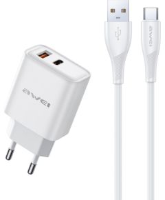 Сетевая зарядка Awei PD81T-EU 22.5W USB-A/USB-C + USB-A to USB-C cable 1.0m белая
