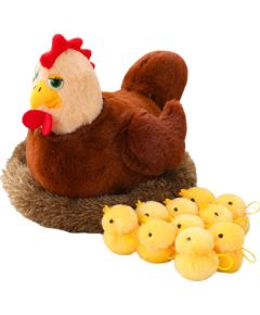 Leantoys Pluszowa Kura Z Kurczakami 10 szt Gniazdo Rusza Się Dźwięki LEAN Toys Мягкие игрушки