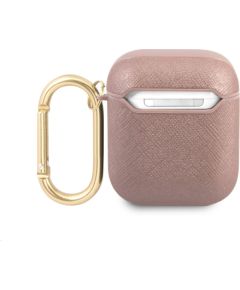 GUA2SASMP Guess Saffiano PC|PU Metal Logo Case for Airpods 1|2 Pink