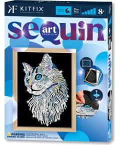 KITFIX Amatniecības komplekts Sequin Art Blue Premium spīdumiņu māksla, Balts kaķis