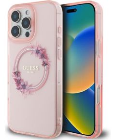 Guess IML Flowers Wreath MagSafe Case Aizsargapvalks Priekš Apple iPhone 16 Pro Max
