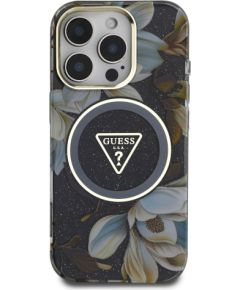 Guess IML Glitter Magnolia and Triangle Logo MagSafe Aizsargapvalks priekš Apple iPhone 16 Pro