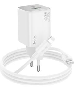 Charger Hoco N41 20W GaN USB-A/USB-C + USB-C to Lightning cable 1.0m white