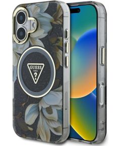 Guess Glitter Flowers Triangle Buttons MagSafe Aizsargapvalks priekš Apple iPhone 16
