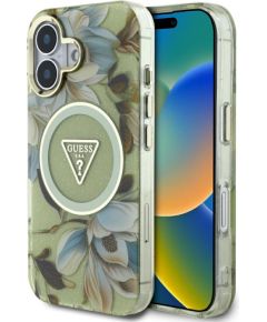 Guess Glitter Flowers Triangle Buttons MagSafe Aizsargapvalks priekš Apple iPhone 16