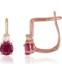Золотые серьги на английском замке #1200496(Au-R)_CZ+CZ-RO, Красное Золото 585°, Цирконы, 0.99 гр. Zelta auskari ar "angļu" slēdzēju
