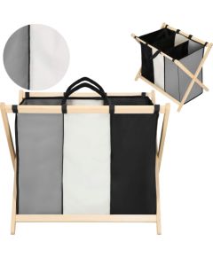Veļas grozs Springos LB0021 105 L ar trim nodalījumiem, salokāms, melns, pelēks, ecru