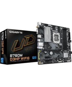 Mainboard GIGABYTE Intel B760 Express LGA1700 Micro-ATX Memory DDR5 Memory slots 4 2xPCI-Express 3.0 1x 1xPCI-Express 4.0 16x 2xM.2 1x15pin D-sub 1xHDMI 1xDisplayPort 2xUSB 2.0 3xUSB 3.2 1xUSB-C 1xPS/2 1xRJ45 3xAudio port B760MD3HPWIFI61.0