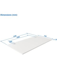 Up Up Table top L White, 1500x750x25mm (Laminated particle board)