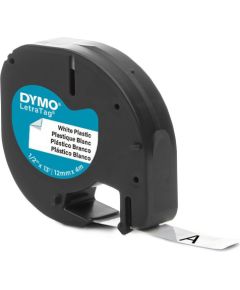Dymo лента для этикеточного принтера LetraTag Plastic 12 мм x 4 м, черный/белый
