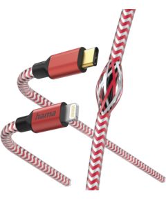 Hama 00201562 Reflective Charging Cable, USB-C - Lightning 1.5m Nylon red