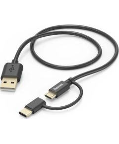 Hama 00178327 2-in-1 Micro-USB Cable with USB Type-C Adapter 1m Black