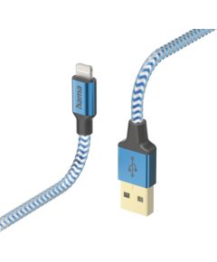 Hama 00201553 Reflective Charging Cable, USB-A - Lightning 1.5m Nylon blue